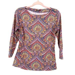 J. McLaughlin Womens XS Catalina Cloth Designer Blouse Multi Color 3/4 Sleeve
